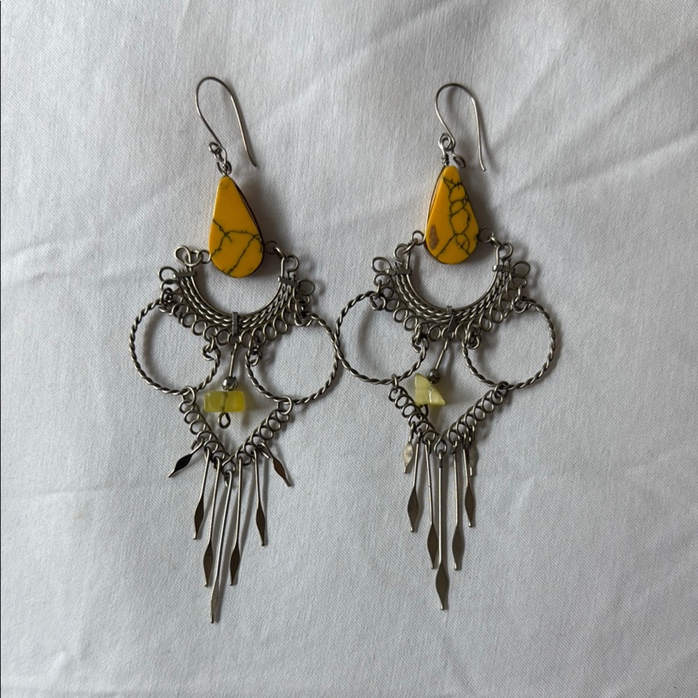 Silver and Yellow Dangle Earrings